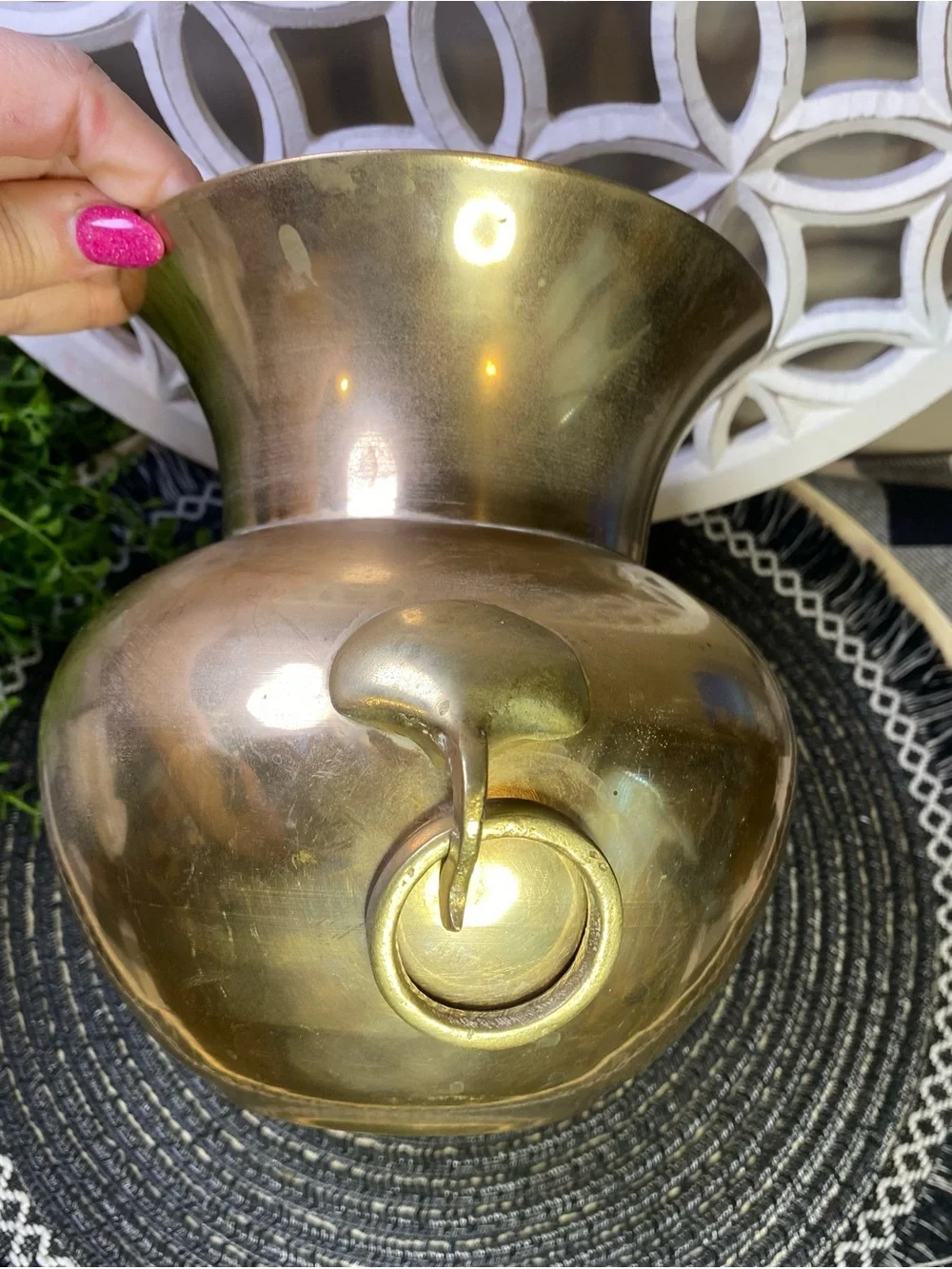 Vintage Brass  Spittoon With Decorative Ring Handles